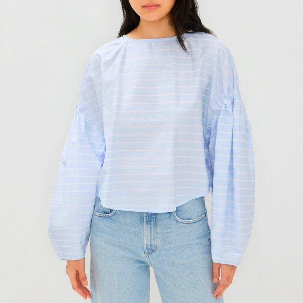 Citizens of Humanity Anika Top Striped Long Sleeve Blouse Light Blue Size Small